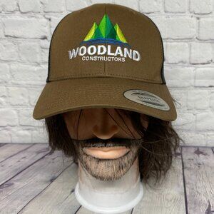 Trucker Hat Mesh Cap Snapback Brown Black Woodland Constructors YUPOONG Classics